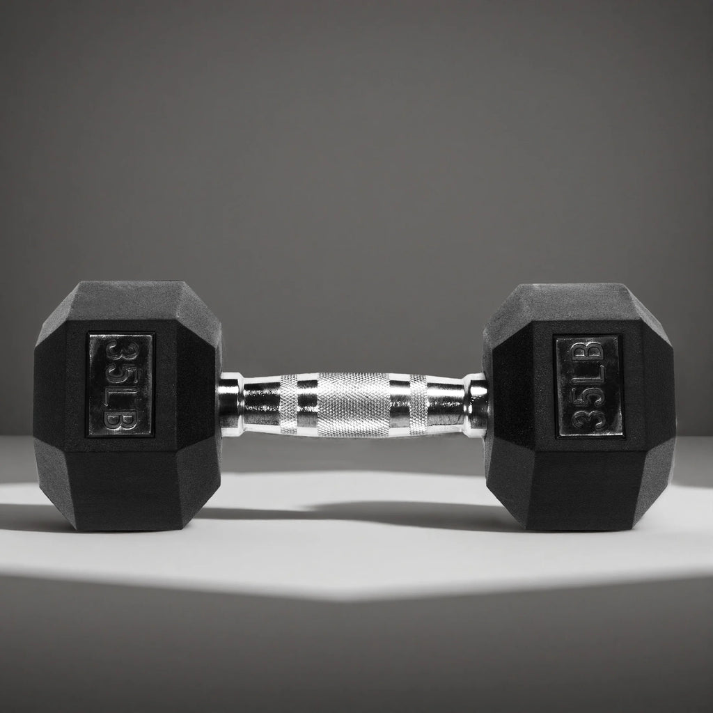 35 LB Rubber Hex Dumbbell – Anti-Roll Grip for Strength Training, Home Gym & Full-Body Workouts