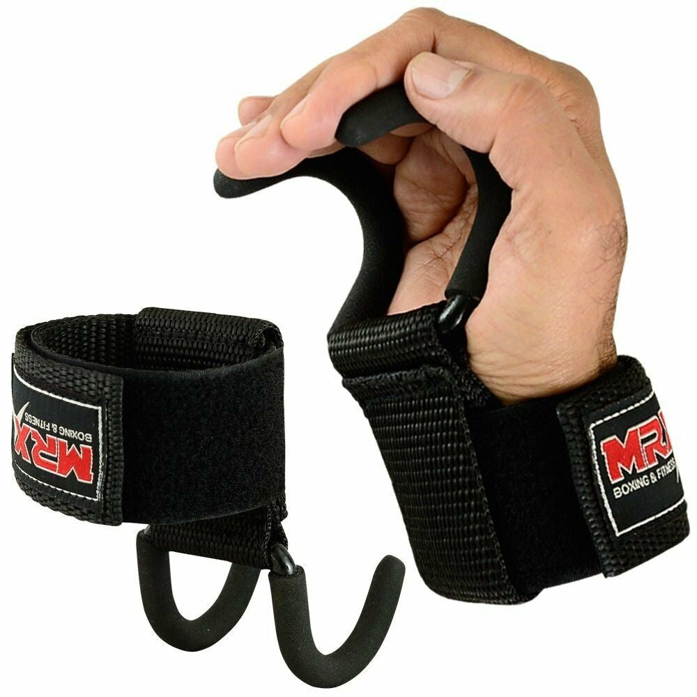 Weight Lifting Metal Hooks Gym Training Deadlift Wrist Support Grips Straps Wrap