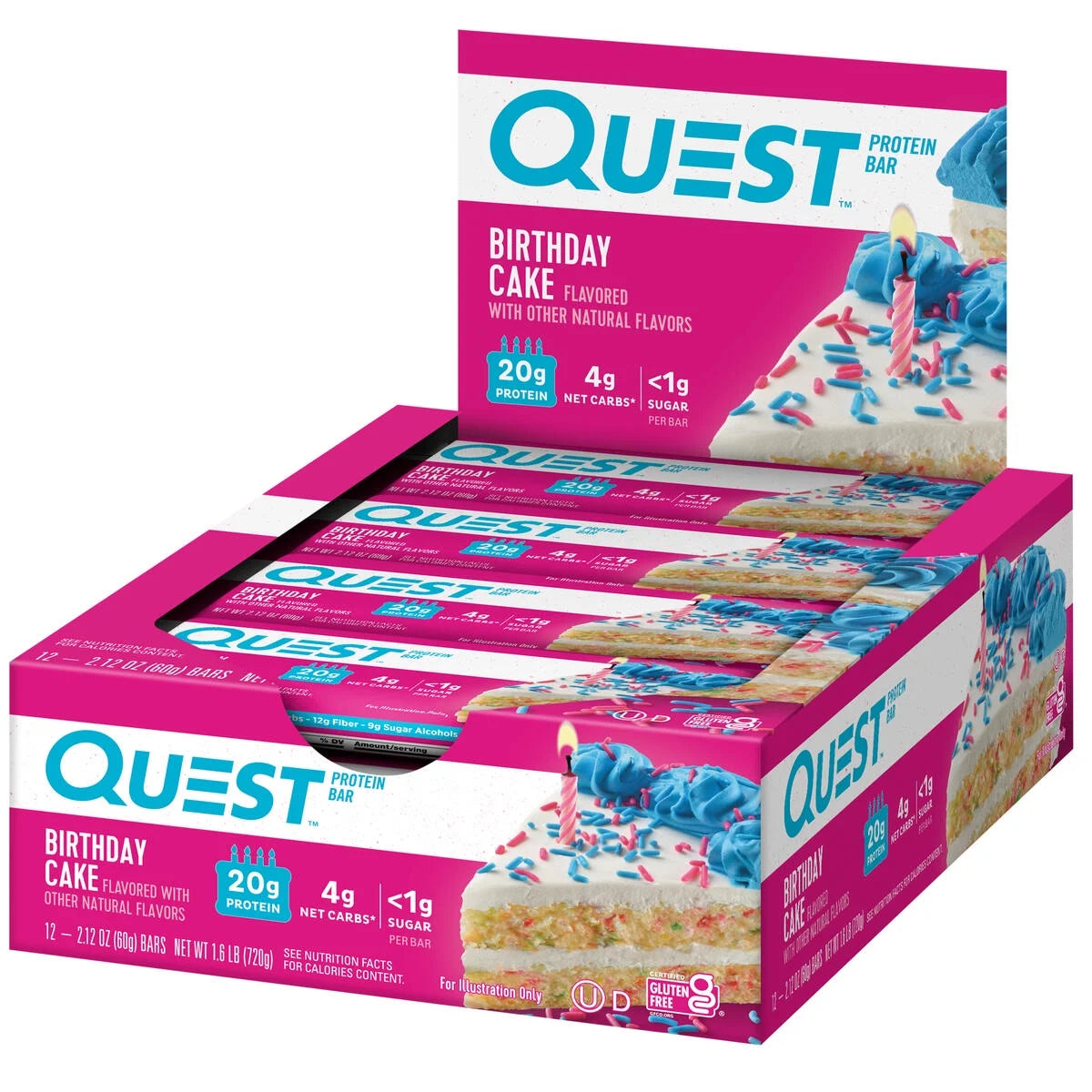 Quest Protein Bar, Birthday Cake Flavor, 21G Protein, Gluten-Free, 12 Count