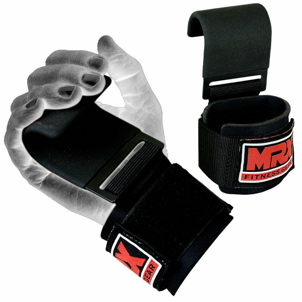 Weight Lifting Metal Hooks Gym Training Deadlift Wrist Support Grips Straps Wrap