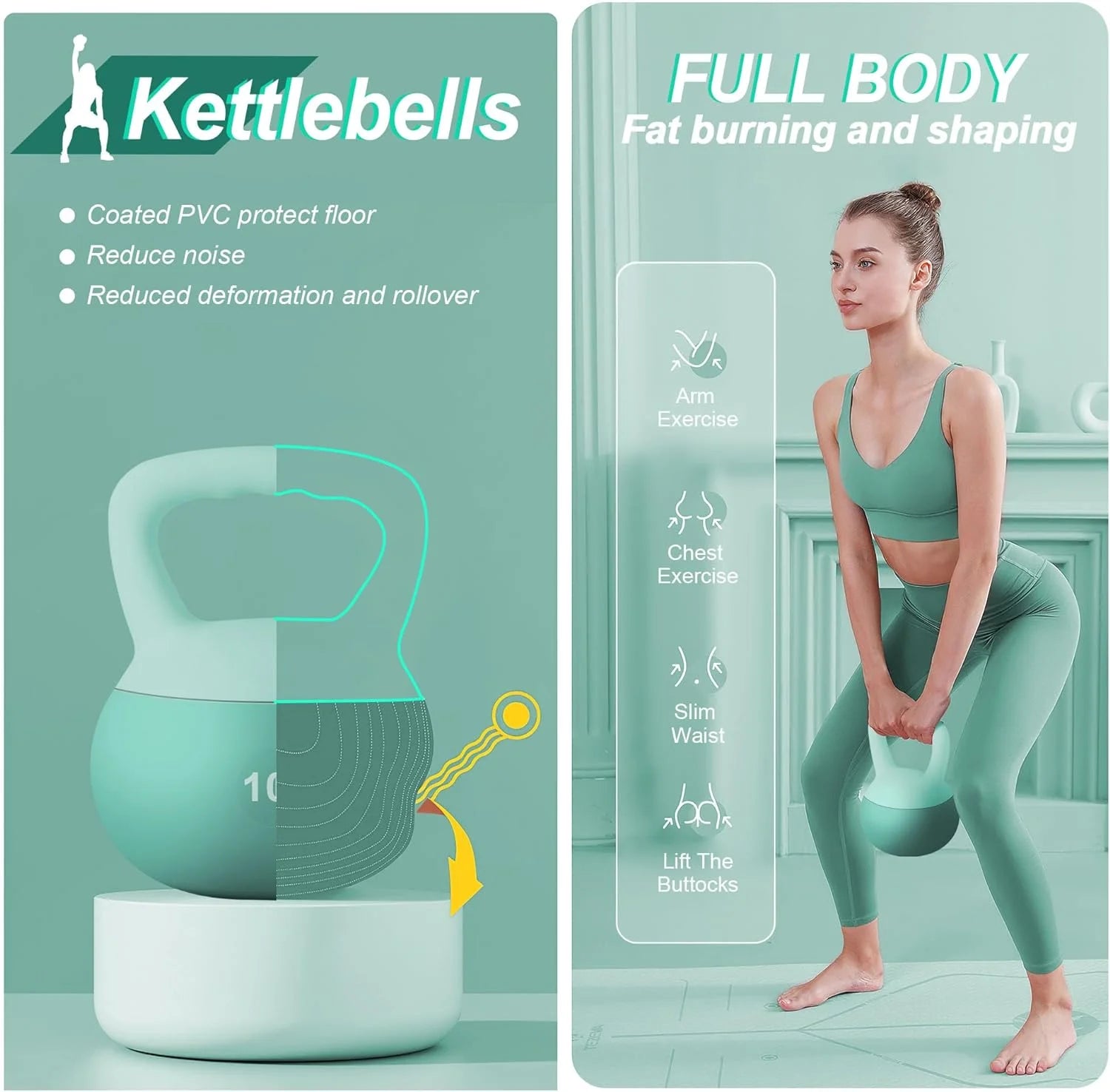 Soft Kettlebells,Iron Sand Filled Weights Strength Training Kettlebells,Shock-Proof Weights and Wide-Grip Handle,Fitness Soft Kettlebells for Women Men,Home Gym Kettlebells,Green,10Lbs