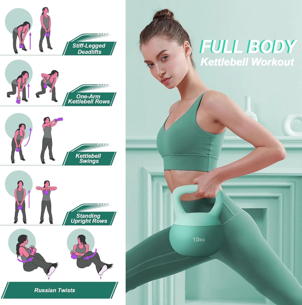 Soft Kettlebells,Iron Sand Filled Weights Strength Training Kettlebells,Shock-Proof Weights and Wide-Grip Handle,Fitness Soft Kettlebells for Women Men,Home Gym Kettlebells,Green,10Lbs