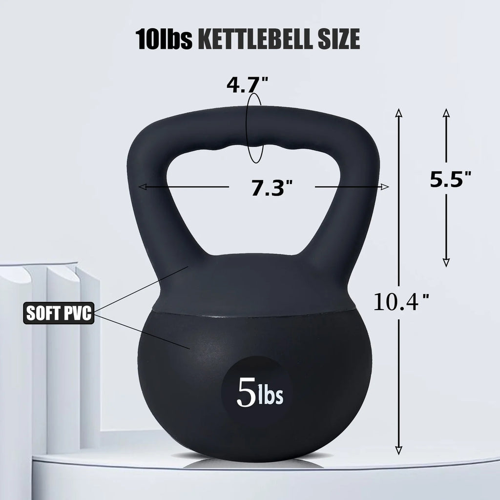 Soft Kettlebells,Iron Sand Filled Weights Strength Training Kettlebells,Shock-Proof Weights and Wide-Grip Handle,Fitness Soft Kettlebells for Women Men,Home Gym Kettlebells,Black,5Lbs