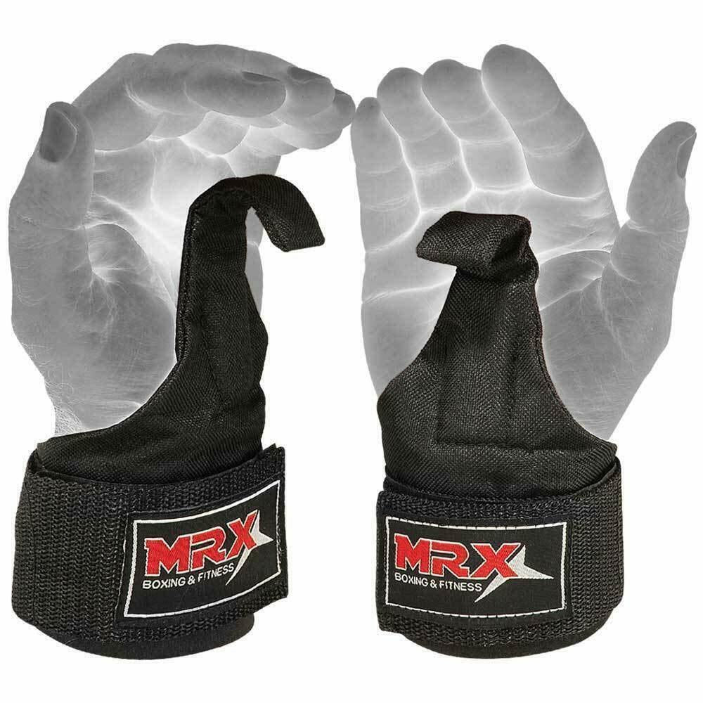 Weight Lifting Metal Hooks Gym Training Deadlift Wrist Support Grips Straps Wrap