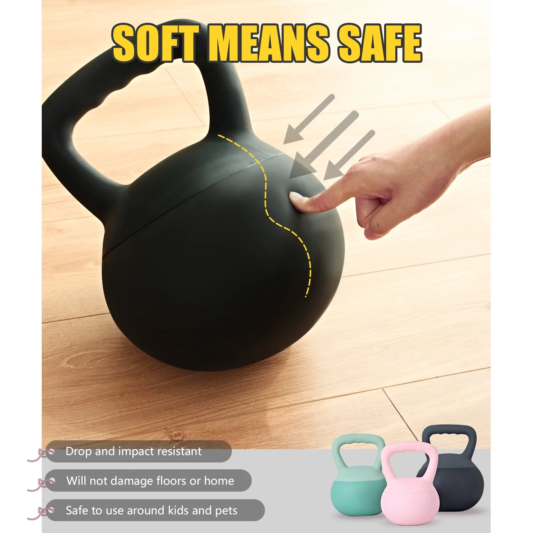Soft Kettlebells,Iron Sand Filled Weights Strength Training Kettlebells,Shock-Proof Weights and Wide-Grip Handle,Fitness Soft Kettlebells for Women Men,Home Gym Kettlebells,Black,5Lbs