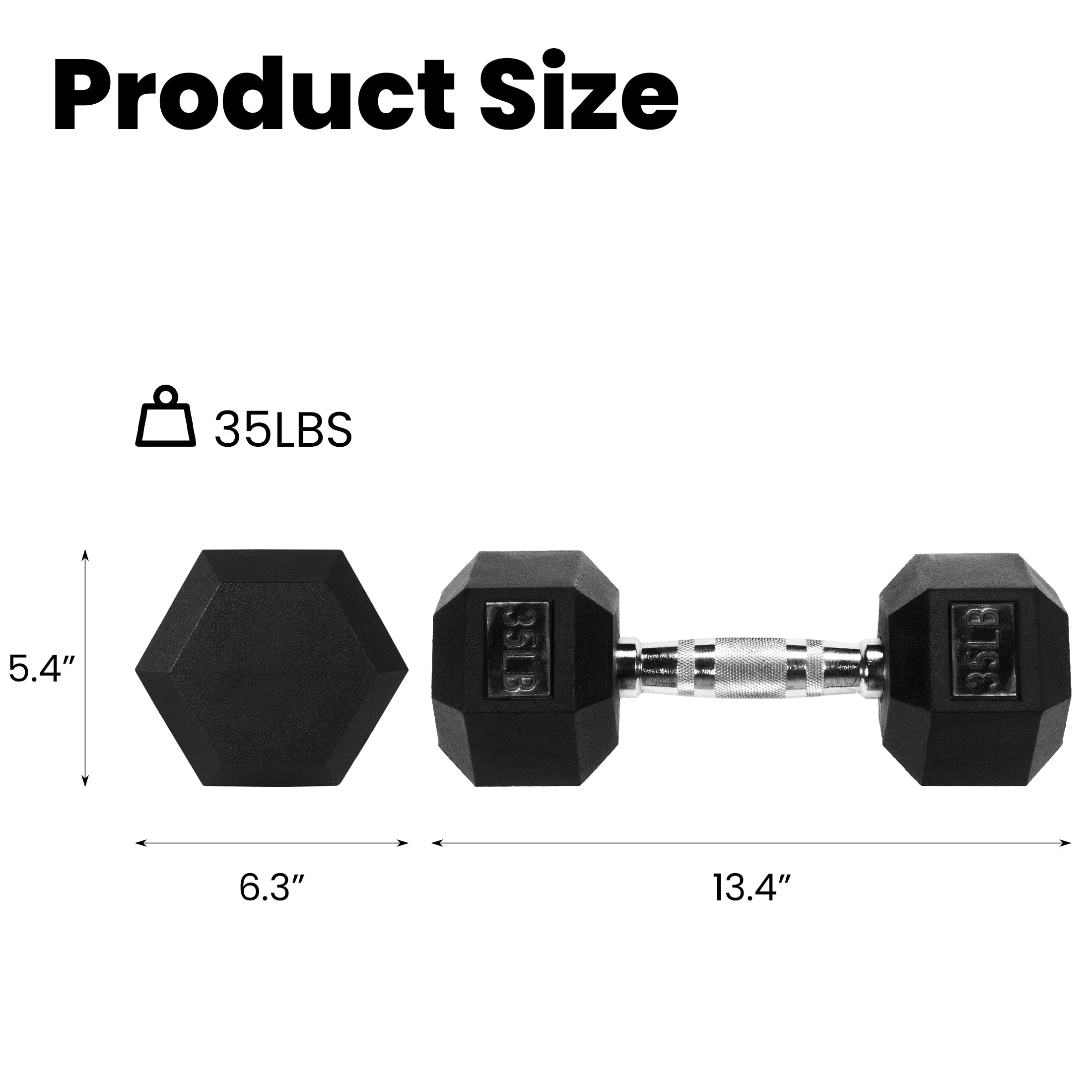 35 LB Rubber Hex Dumbbell – Anti-Roll Grip for Strength Training, Home Gym & Full-Body Workouts