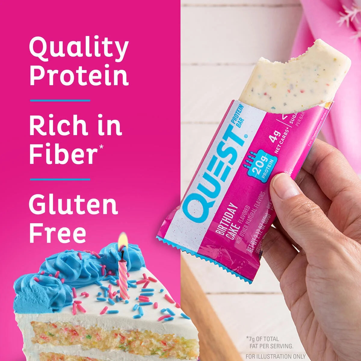 Quest Protein Bar, Birthday Cake Flavor, 21G Protein, Gluten-Free, 12 Count