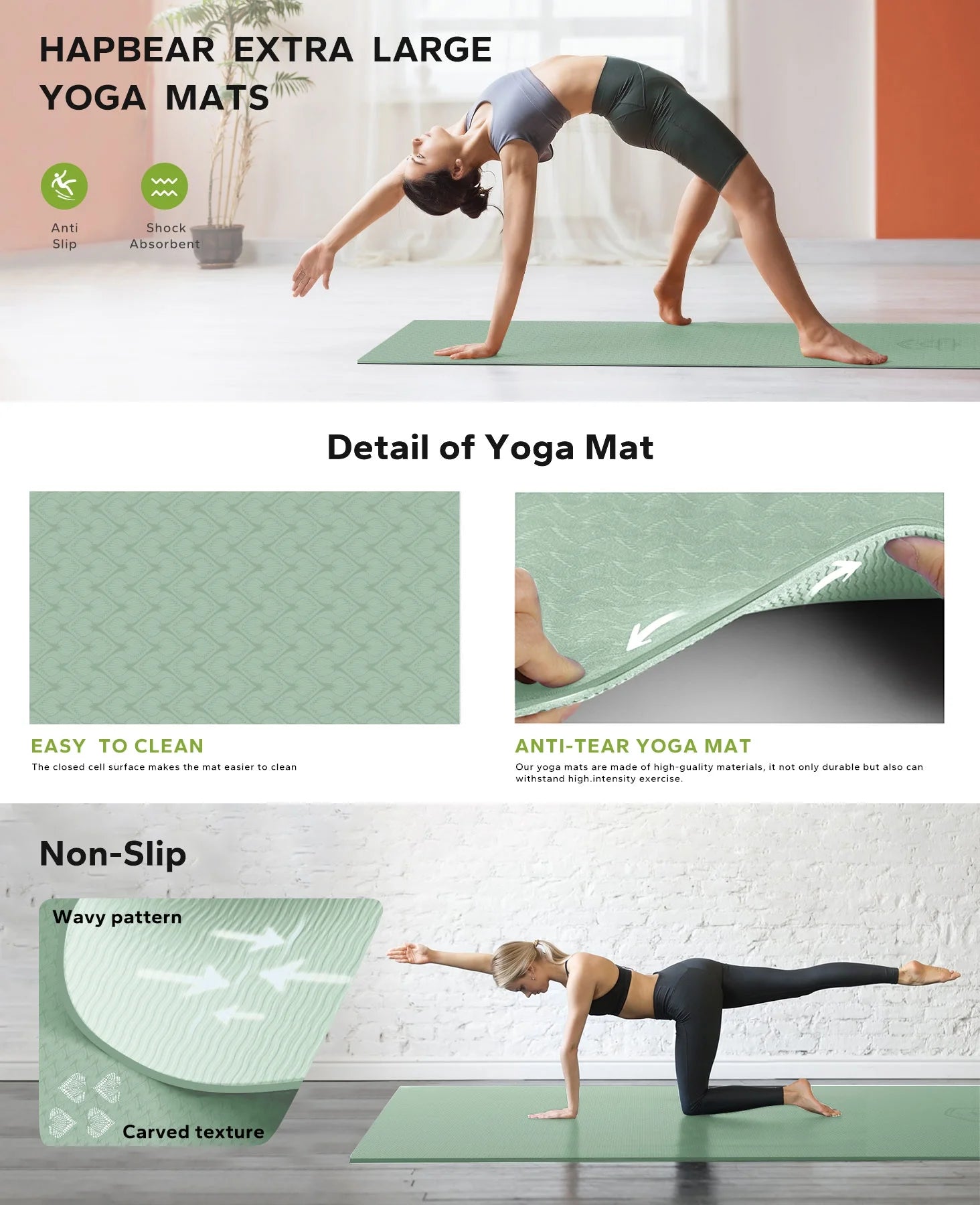Extra Large Non-Slip Yoga Mat (6' X 4' X 0.25") - Thick & Durable Exercise Mat for Yoga, Pilates, Stretching & Home Workouts - Eco-Friendly, Perfect for Barefoot Meditation