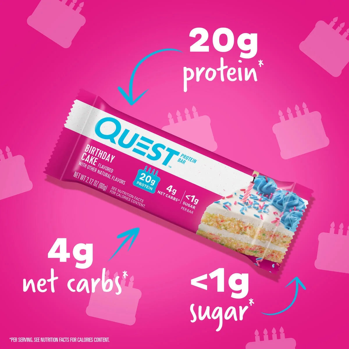 Quest Protein Bar, Birthday Cake Flavor, 21G Protein, Gluten-Free, 12 Count