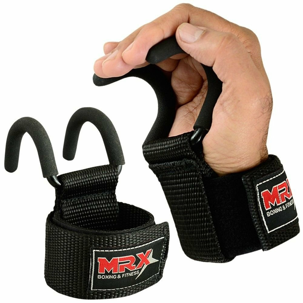 Weight Lifting Metal Hooks Gym Training Deadlift Wrist Support Grips Straps Wrap