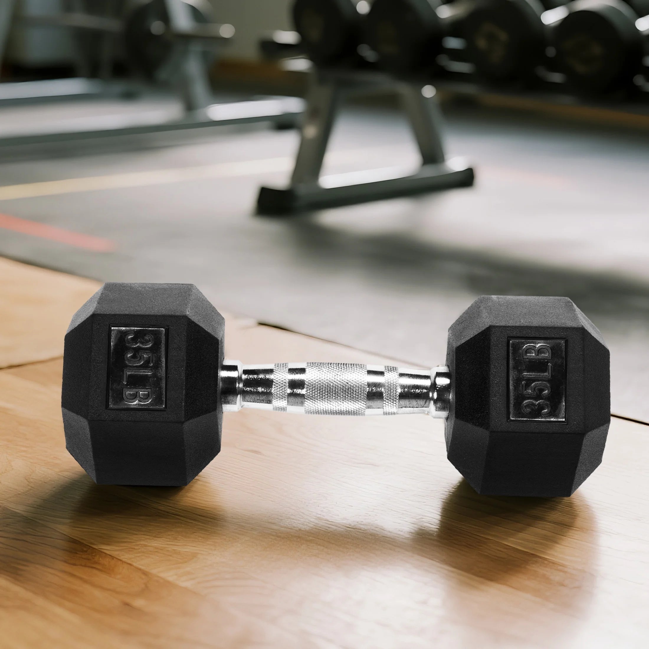 35 LB Rubber Hex Dumbbell – Anti-Roll Grip for Strength Training, Home Gym & Full-Body Workouts